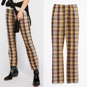 FREE PEOPLE Clean Crop Flare Plaid Pants, Size 4
